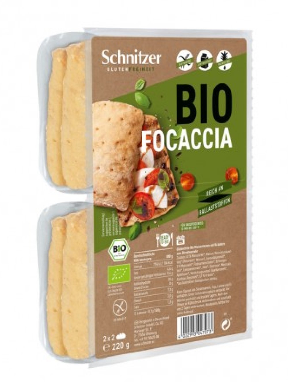 SCHNITZER - PANECILLOS FOCACCIA SIN GLUTEN 220g BIO