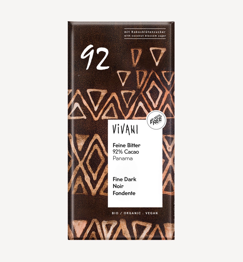 Chocolate negro 92% Panamá con azúcar de coco Vivani 80g | ecológico