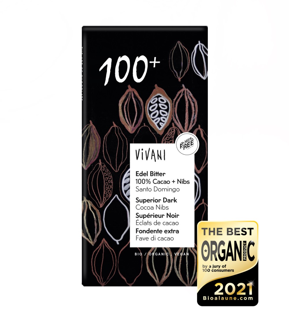 Chocolate negro 100% cacao con nibs de cacao Vivani 80g | ecológico