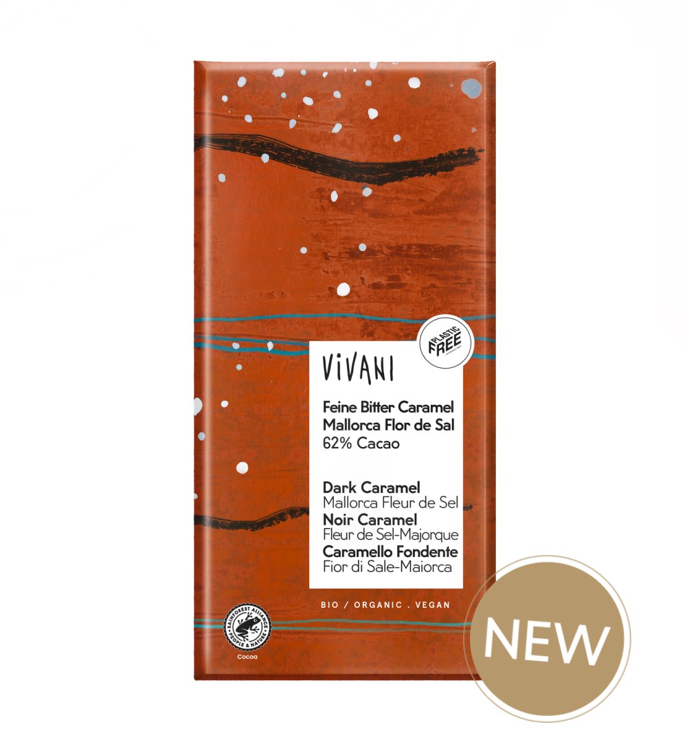 Chocolate negro 62% de cacao caramelo y sal de Mallorca 80g Vivani | ecológico