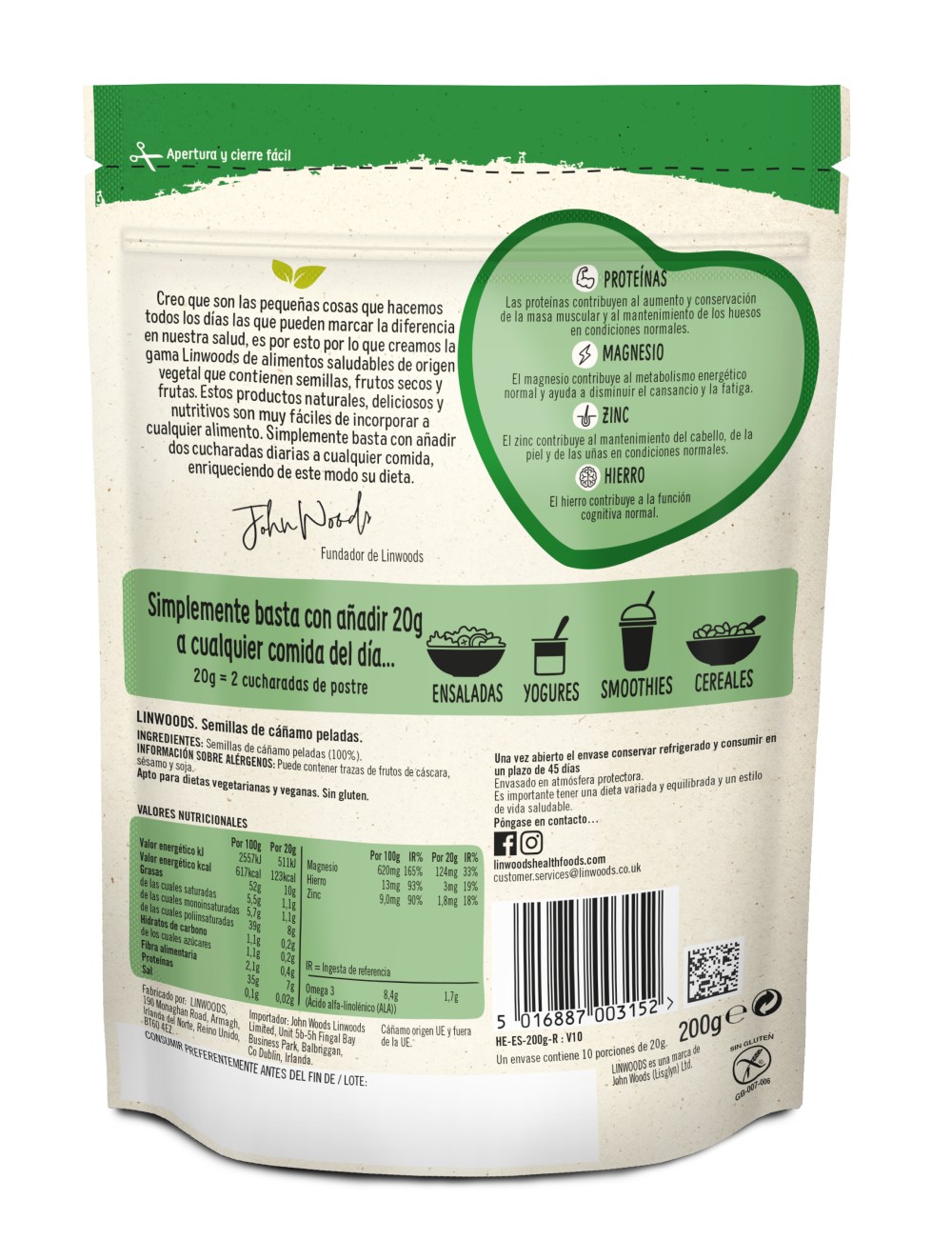 Semillas de cáñamo peladas Linwoods 200g | ecológico 2