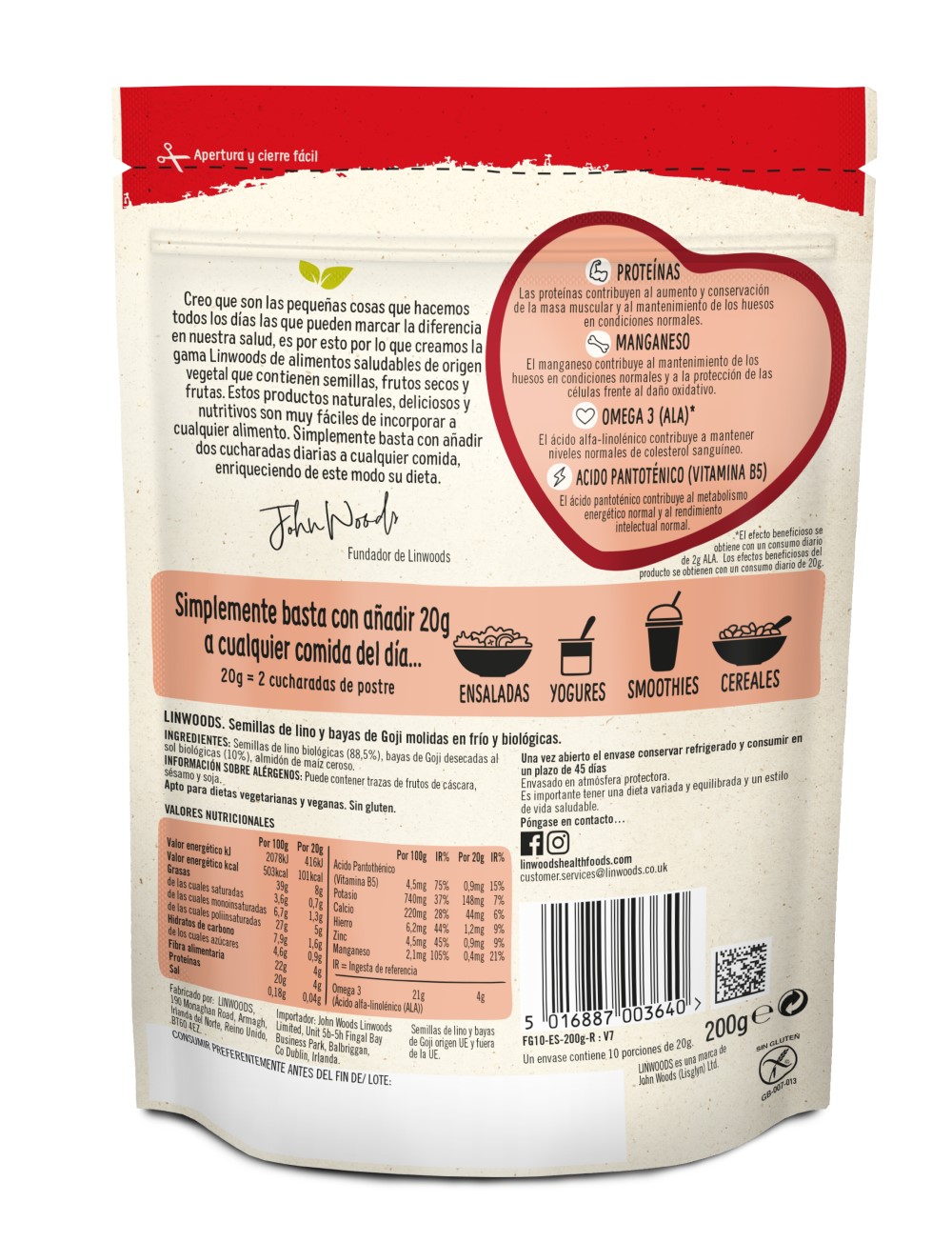 Semillas de lino y bayas de goji molidas 200g Linwoods | ecológico 2