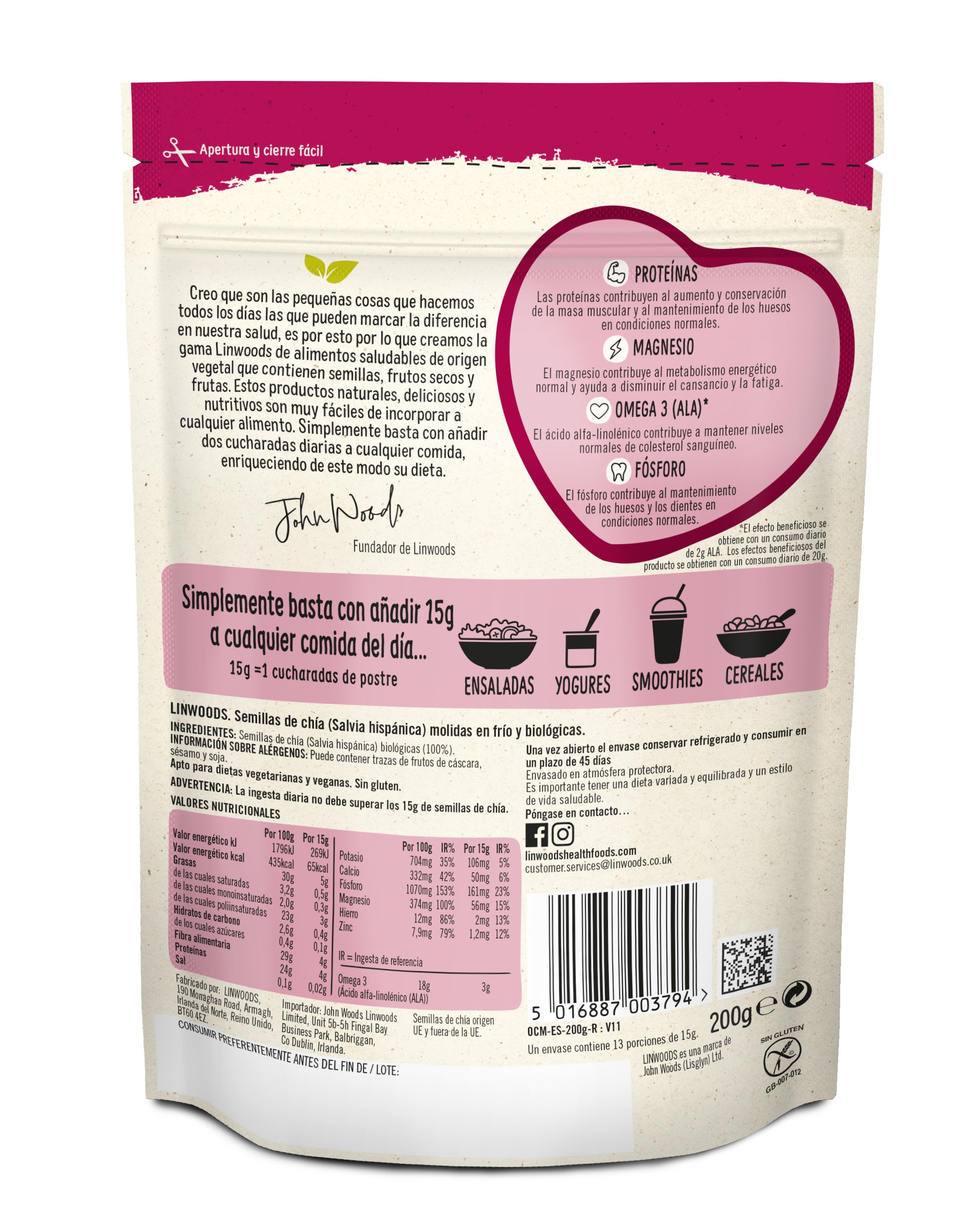 Semillas de chía molidas 200g Linwoods | ecológico 2
