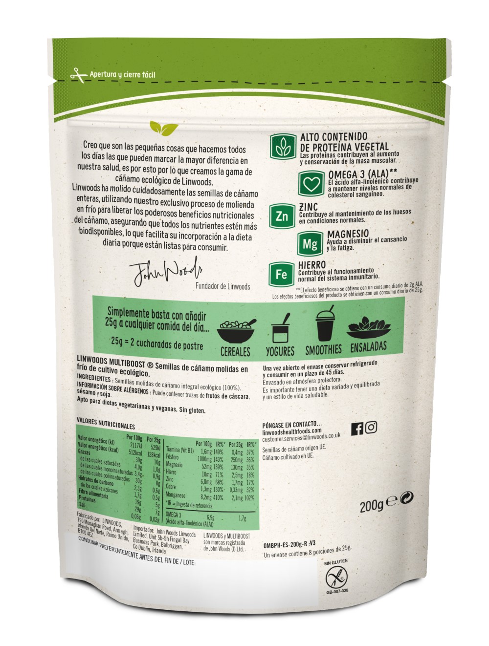Cáñamo semillas Multiboost 200g Linwoods | ecológico 2
