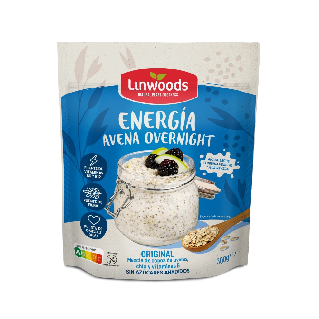 Linwoods Energía Avena Overnight Original   300 g | Desayuno Vegano con Chía, Avena y Vitaminas B