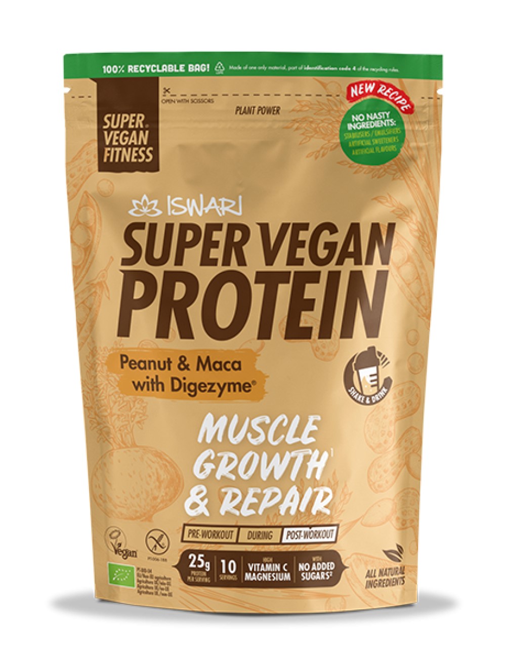 Super vegan protein cacahuete y maca 400g Iswari | ecológico