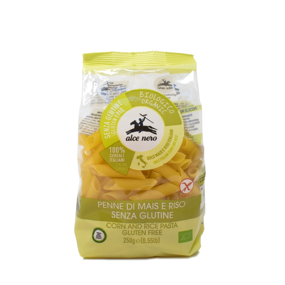 ALCE NERO - MACARRONES SIN GLUTEN DE MAIZ Y ARROZ 250g BIO