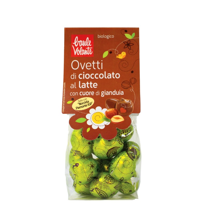 Mini huevos de chocolate con leche relleno de crema gianduia Baule Volante 100g | ecológico