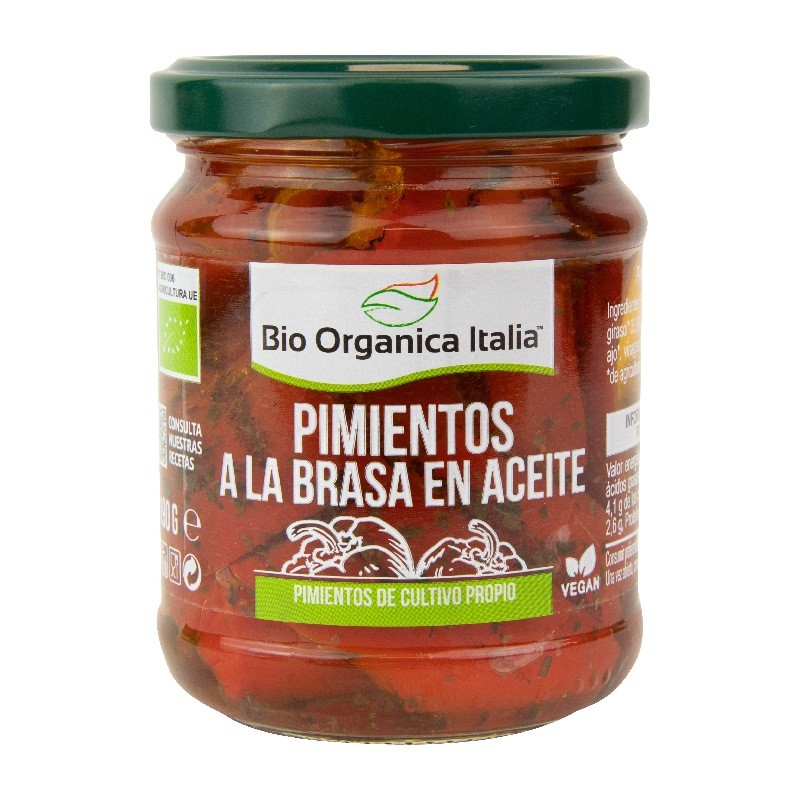 Pimientos rojos a la brasa en aceite 190g Bio Organica Italia