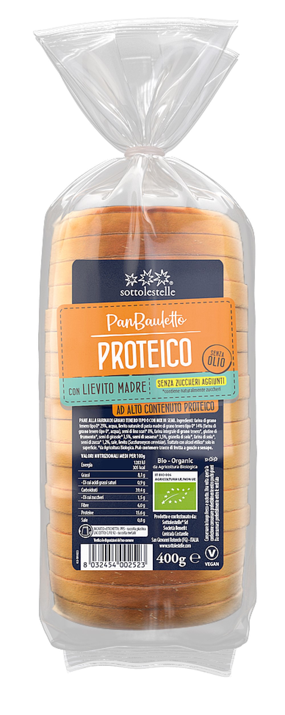 Pan de molde proteico 400g Sottolestelle | ecológico