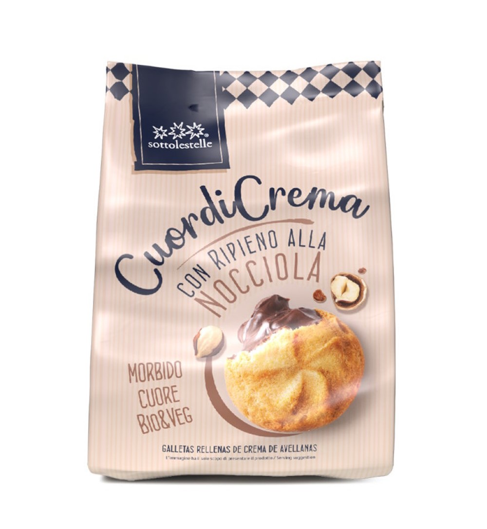 Galleta rellena de crema de avellanas y chocolate Sottolestelle 200g | ecológico
