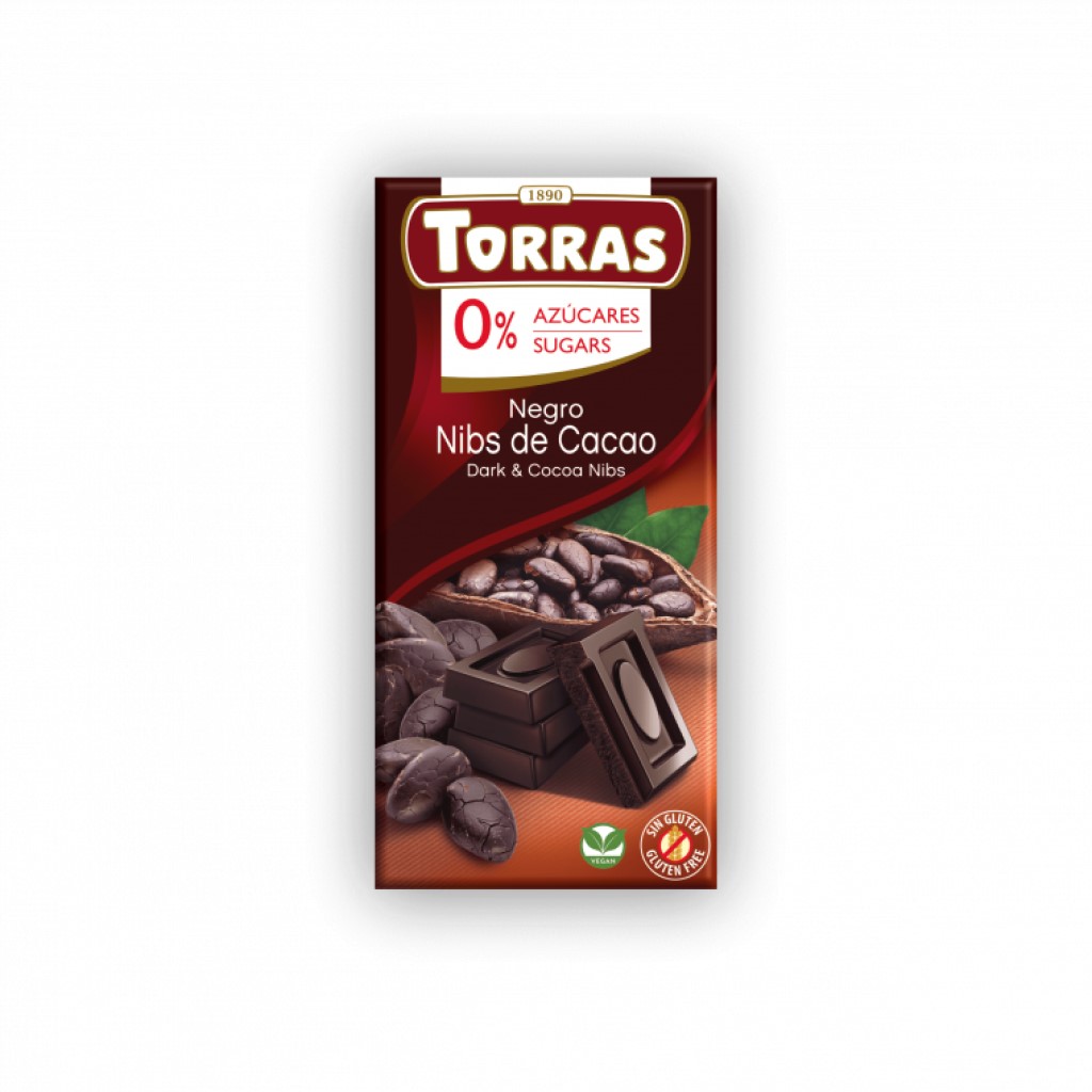 Chocolate Negro Sin Azúcar y Nibs de Cacao 75g Torras