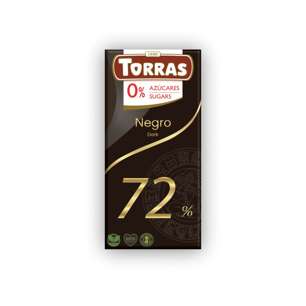 Chocolate Negro 72% de Cacao Sin Azúcar 75g Torras