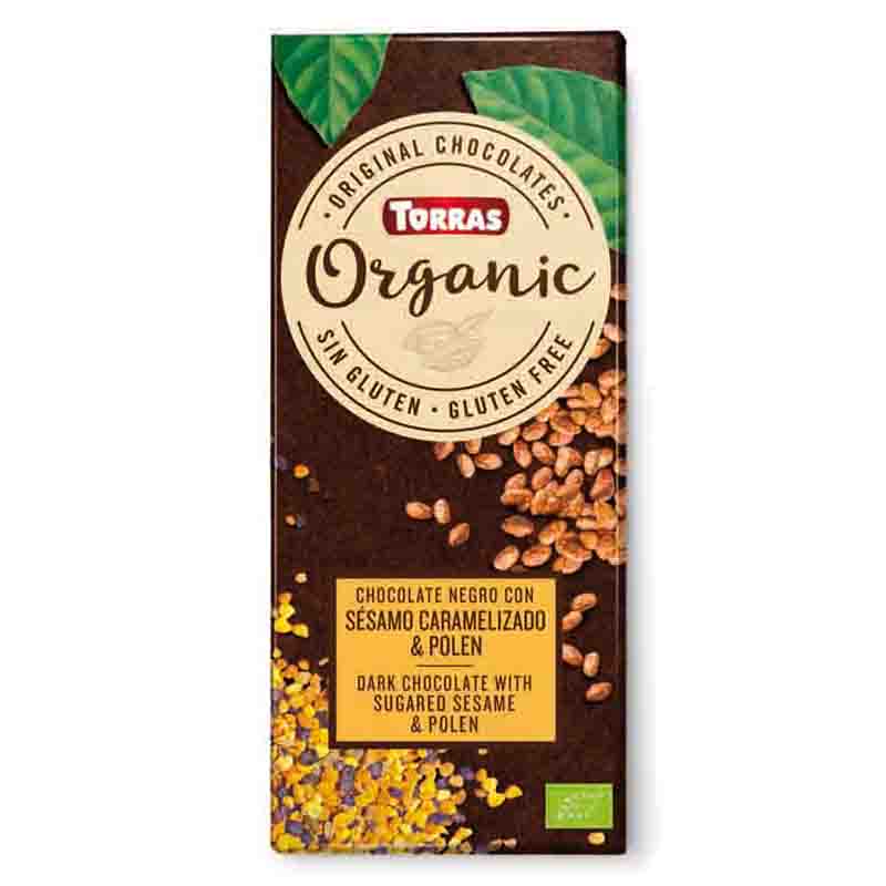 Chocolate negro 70% con sésamo tostado y polen Torras 100g | Ecológico