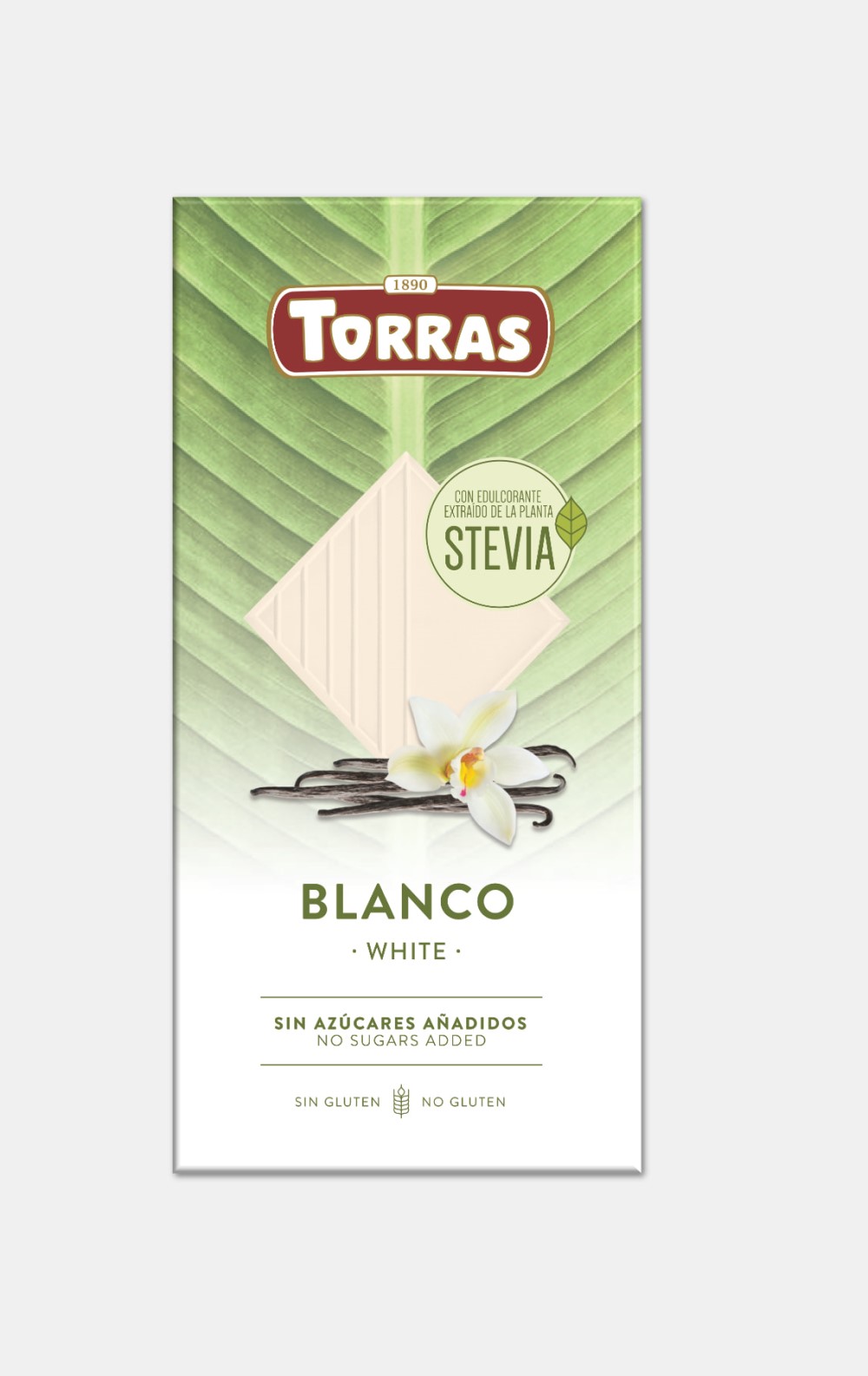 Chocolate blanco con stevia 0% azúcares Torras 100g