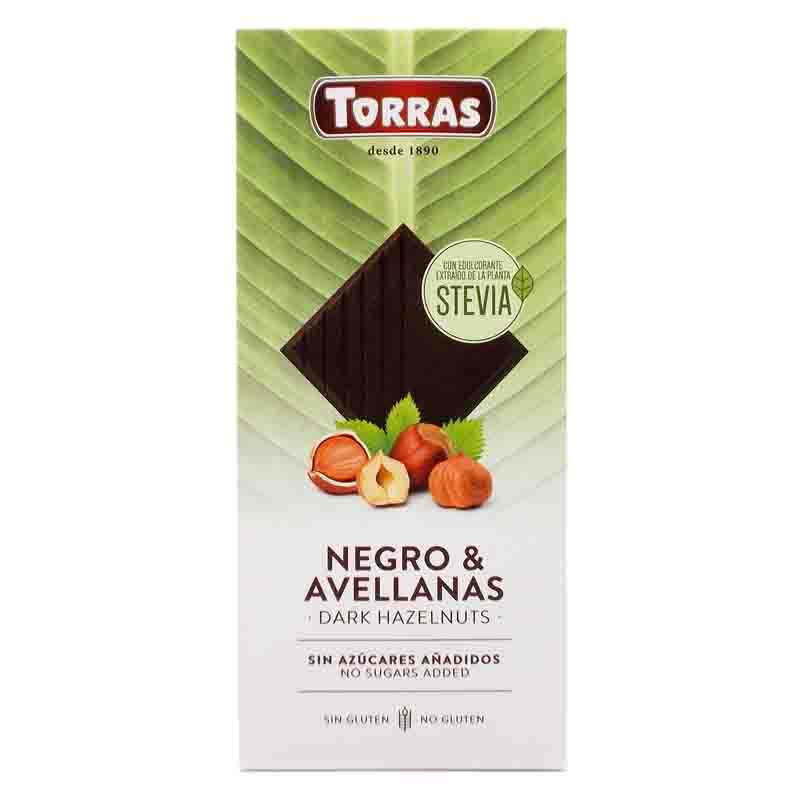 Chocolate negro con avellanas y stevia 0% azúcares Torras 125g