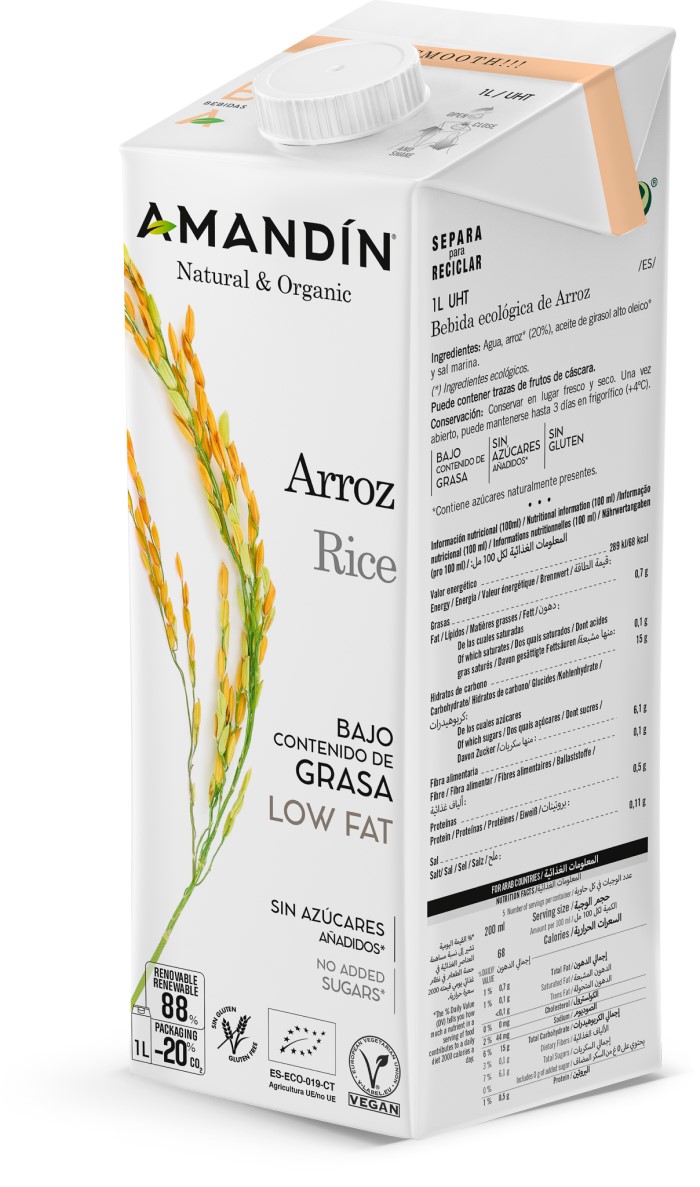 Bebida de arroz 1L Amandín | ecológico 2