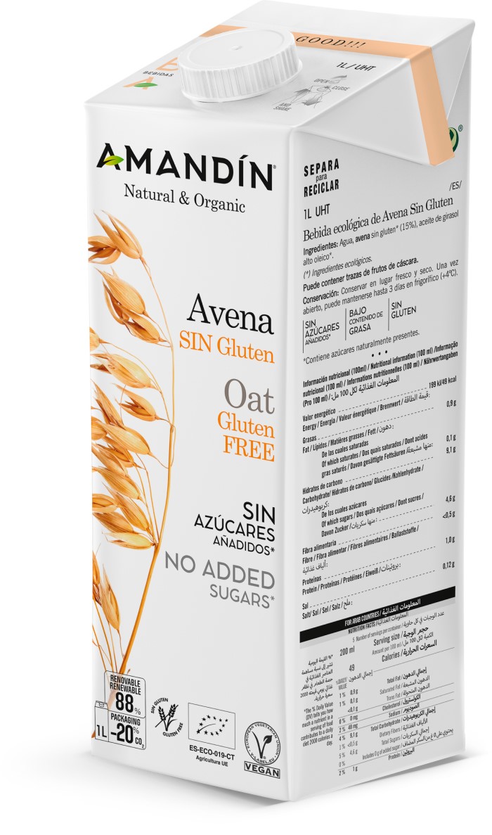 Bebida de avena sin gluten 1L Amandín | ecológic 2