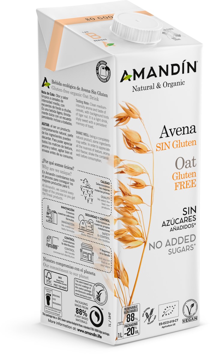 Bebida de avena sin gluten 1L Amandín | ecológic 3