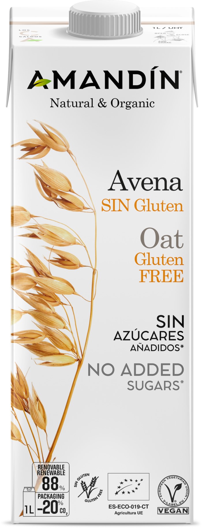 Bebida de avena sin gluten 1L Amandín | ecológic