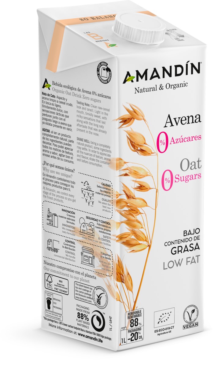 Bebida de avena 0% azúcares 1L Amandín | ecológico 3