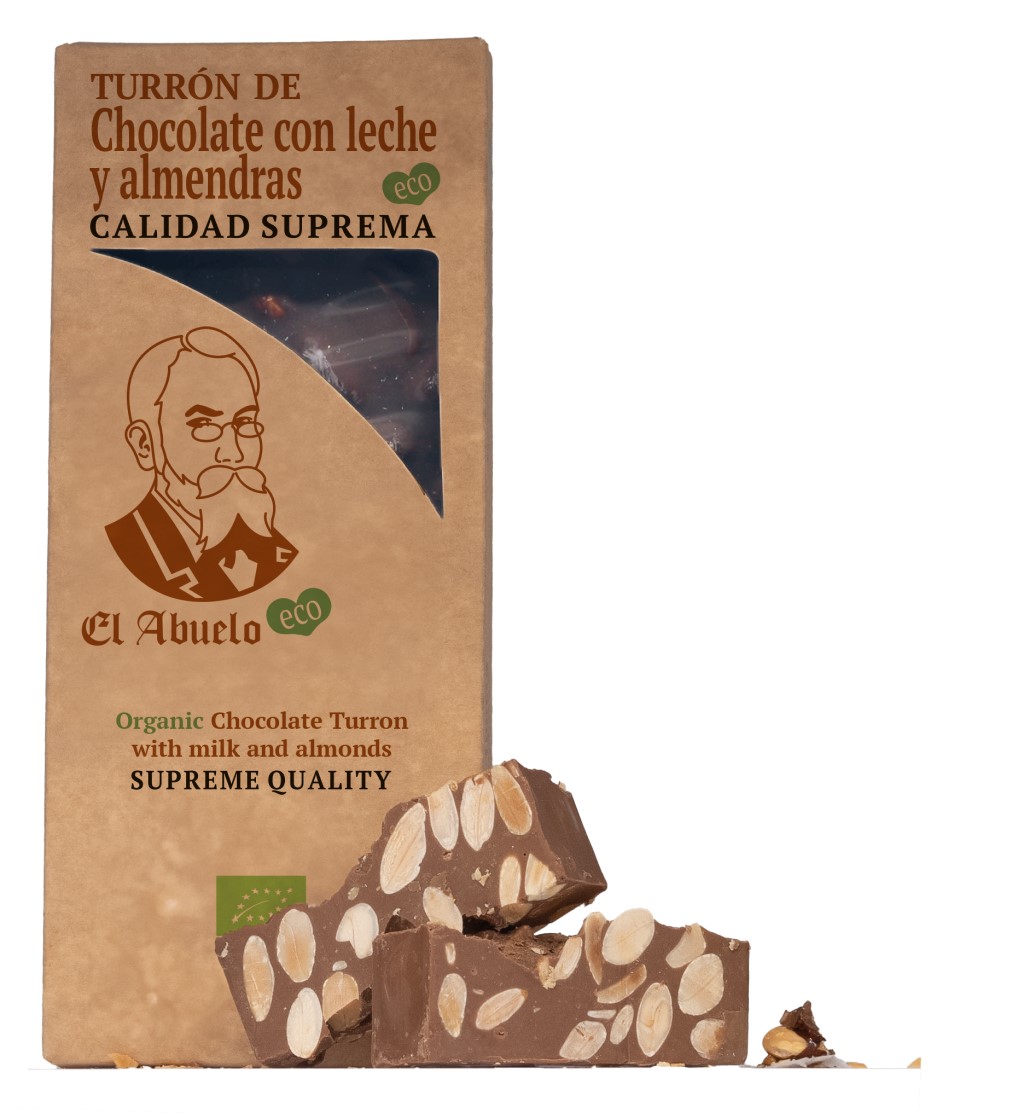 Turrón de chocolate con leche y almendras ecológico 200g El abuelo 