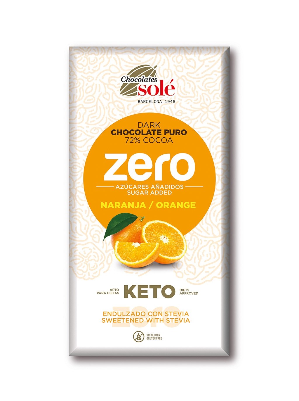SOLE - ZERO CHOCOLATE 72% Y NARANJA SIN AZUCAR 100g