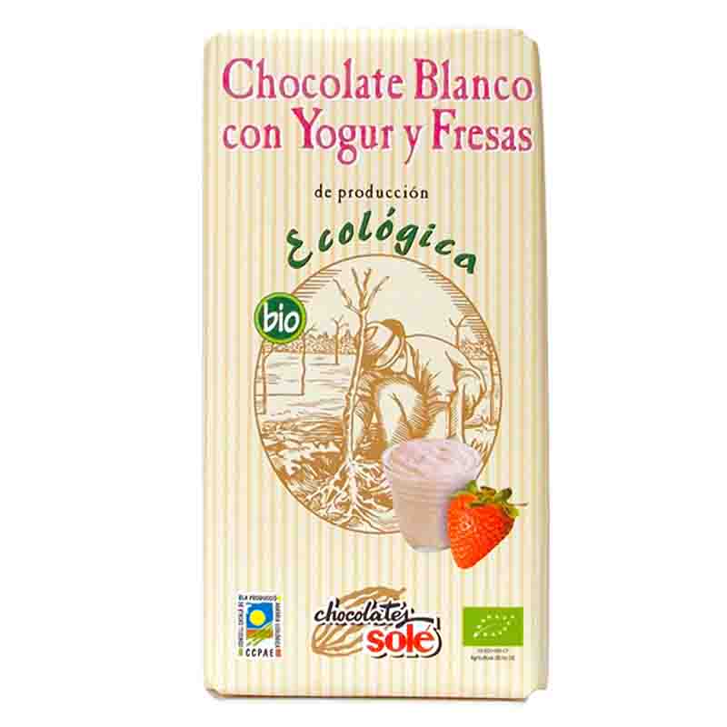 Chocolate Blanco Ecológico con Yogur y Fresas 100g | Chocolates Solé Eco