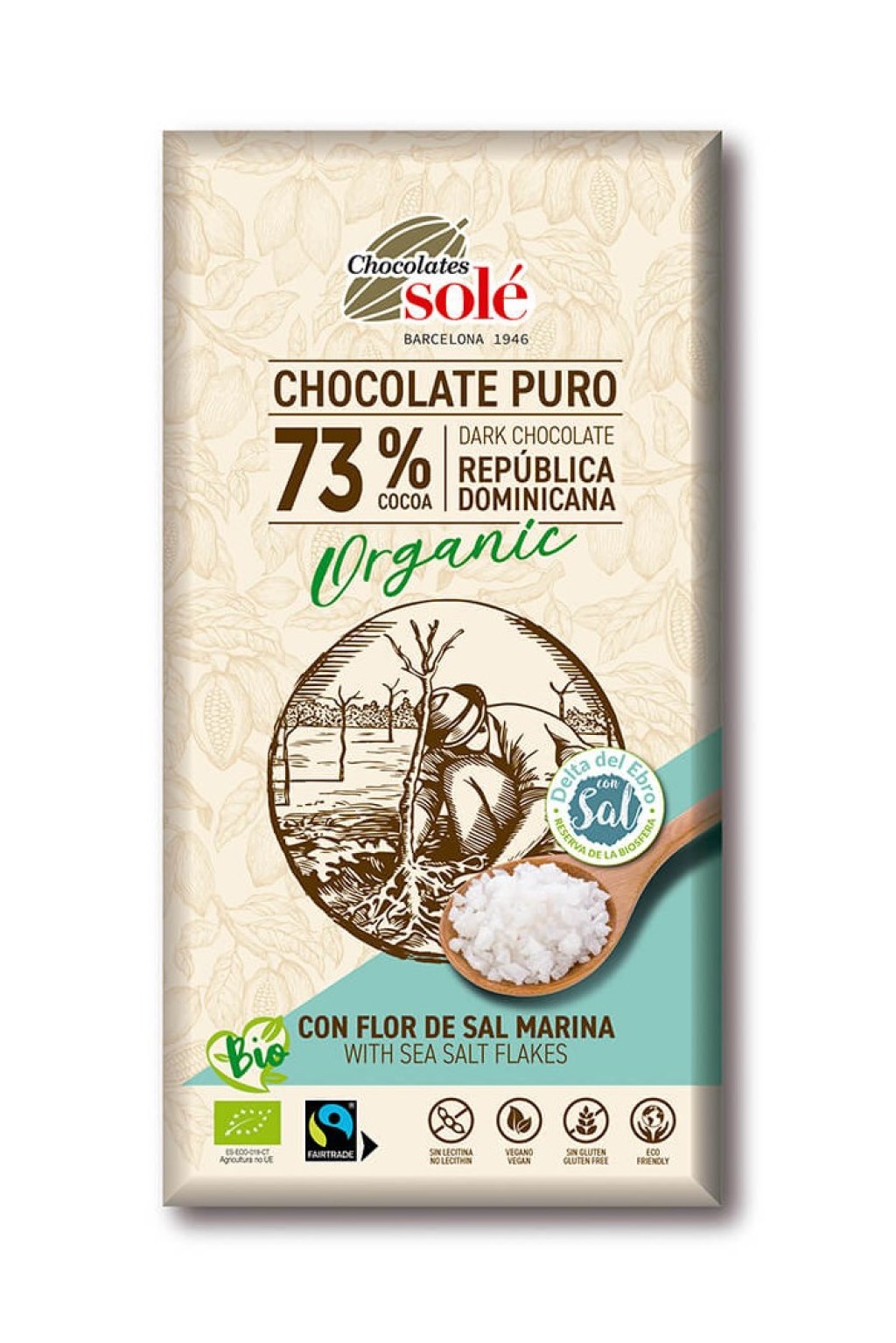 Chocolate Puro 73% Cacao con Flor de Sal Chocolate Solé 100 g BIO