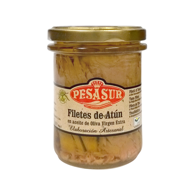 Filetes de atún en aceite de oliva ecológico frasco 195g Pesasur