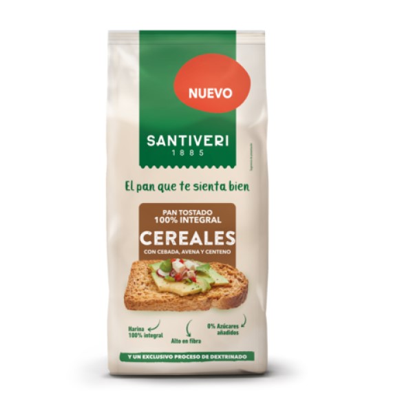 Pan tostado 100% integral dextrinado con cereales Santiveri 200g