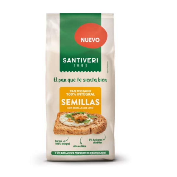 Pan tostado 100% integral dextrinado con semillas Santiveri 200g