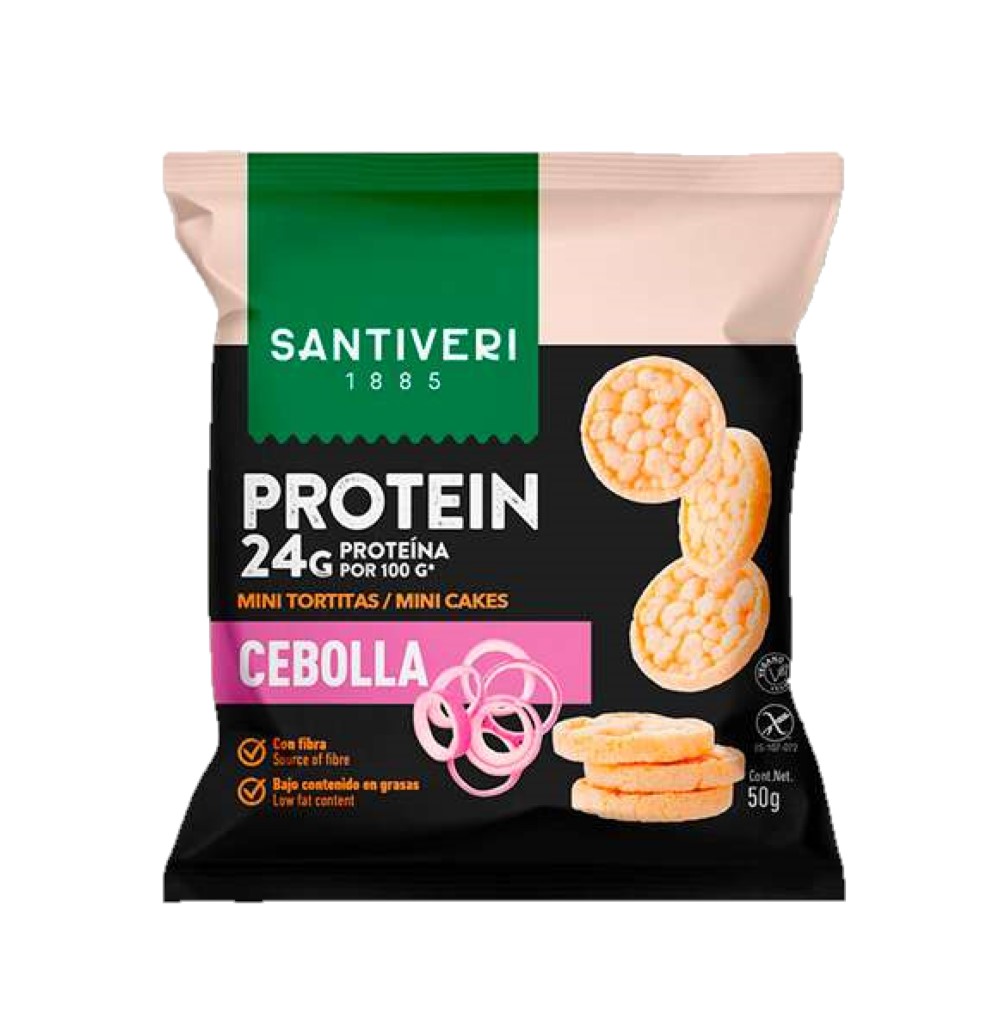 Mini Tortitas Proteicas de Cebolla   Santiveri 50g | Snack Saludable 24 g Proteína
