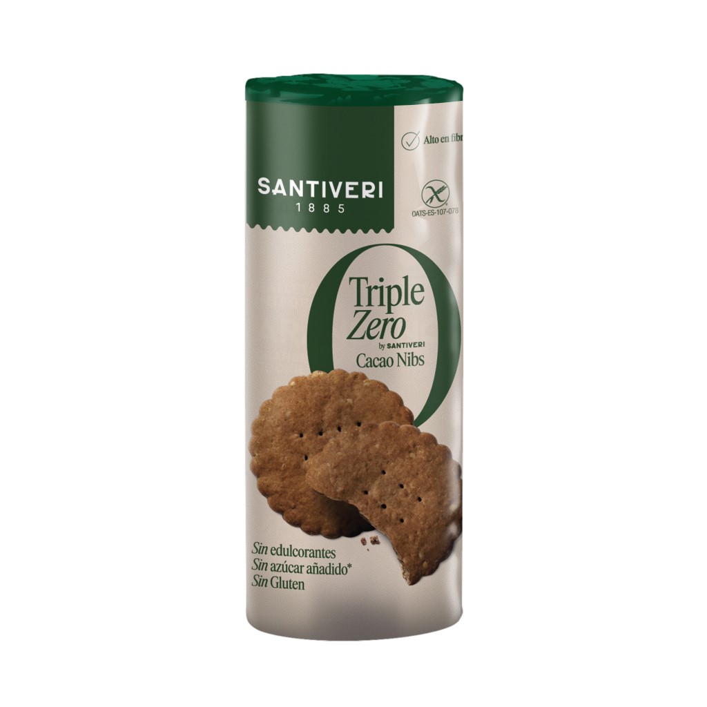 Galletas Triple Zero Cacao Nibs 210g   Santiveri | Sin Azúcar, Sin Gluten, Alto en Fibra