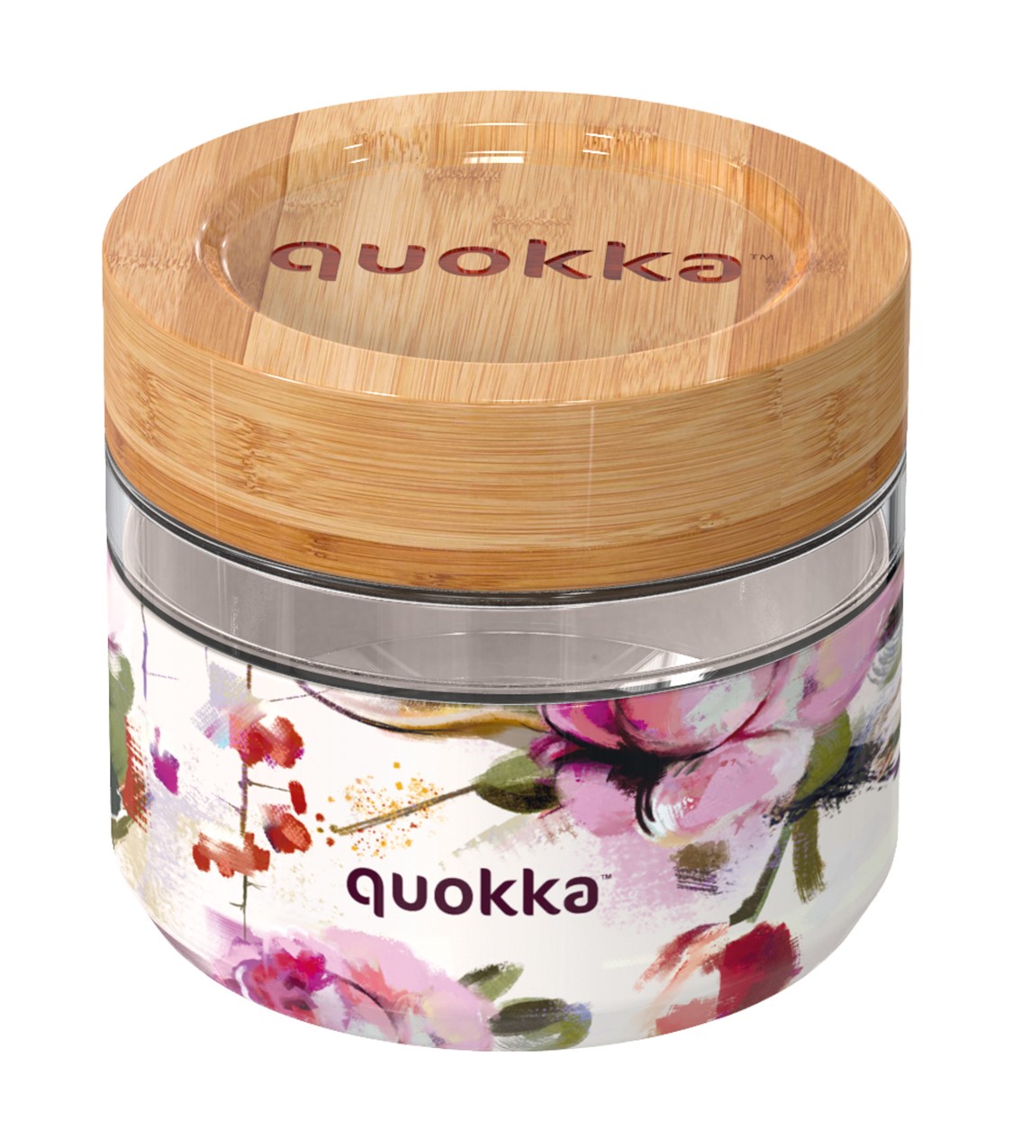 RECIPIENTE COMIDA CRISTAL CON FUNDA DE SILICONA DARK FLOWERS 500ML QUOKKA