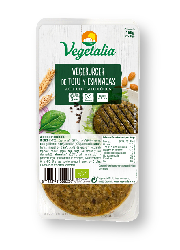 Vegeburger de tofu y espinacas 2x80g Vegetalia | ecológico