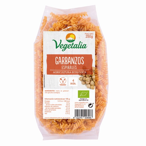 VEGETALIA - ESPIRALES DE GARBANZOS SIN GLUTEN BIO 250g (ENCARGO)