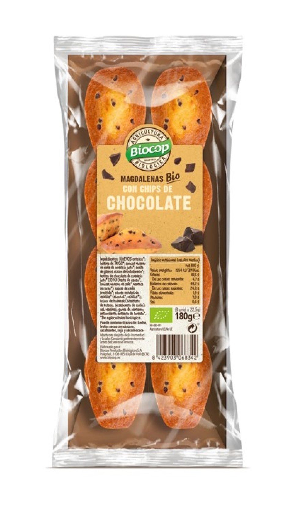BIOCOP - MAGDALENAS CHIPS CHOCOLATE 180g BIO ( PROMO)