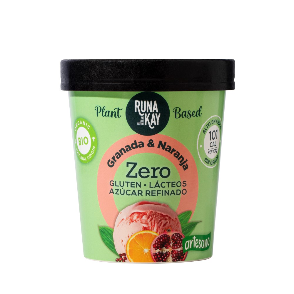 Helado vegano de granada y naranja sin azúcar refinado Runakay 460ml | ecológico