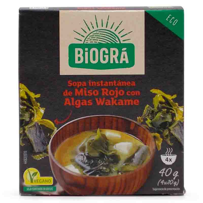 Sopa instantánea de miso rojo con algas wakame Biogá 4x10g| ecológico