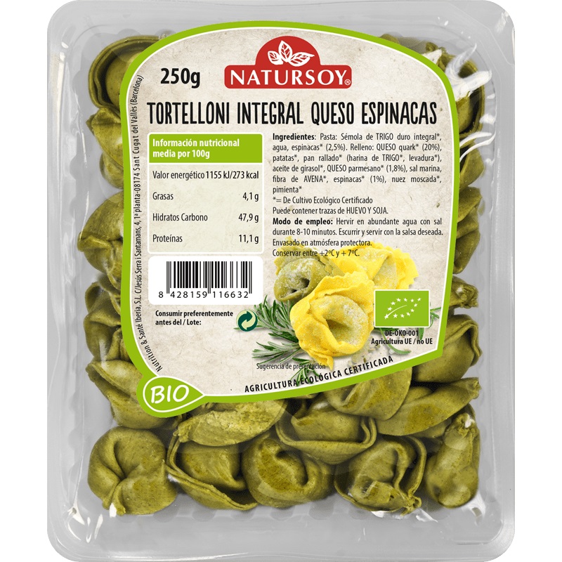 Tortelloni integral queso y espinacas 250g BIO Natursoy