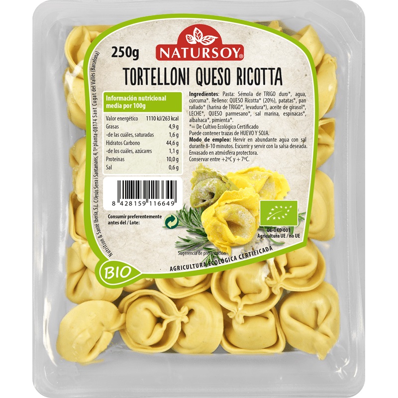 Tortelloni queso ricotta 250g BIO Natursoy