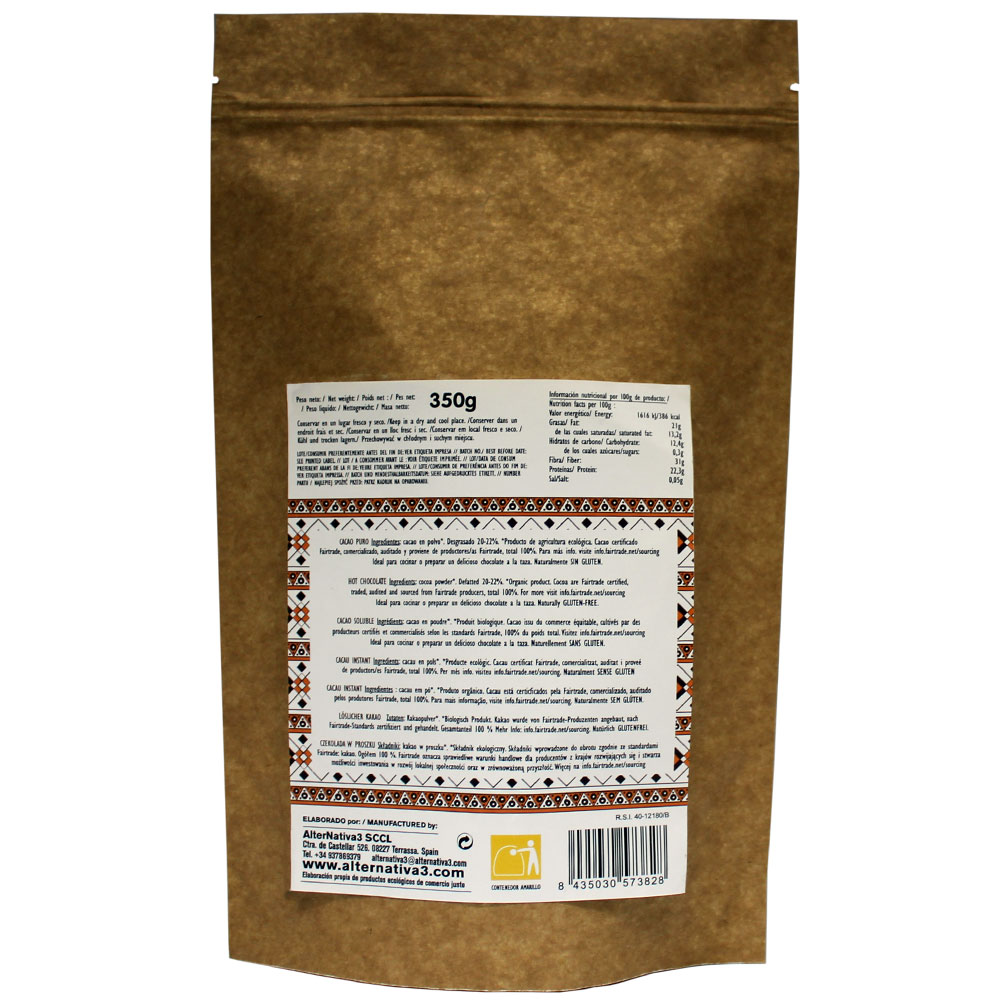Cacao Puro Desgrasado Alternativa3 350g | ecológico 2