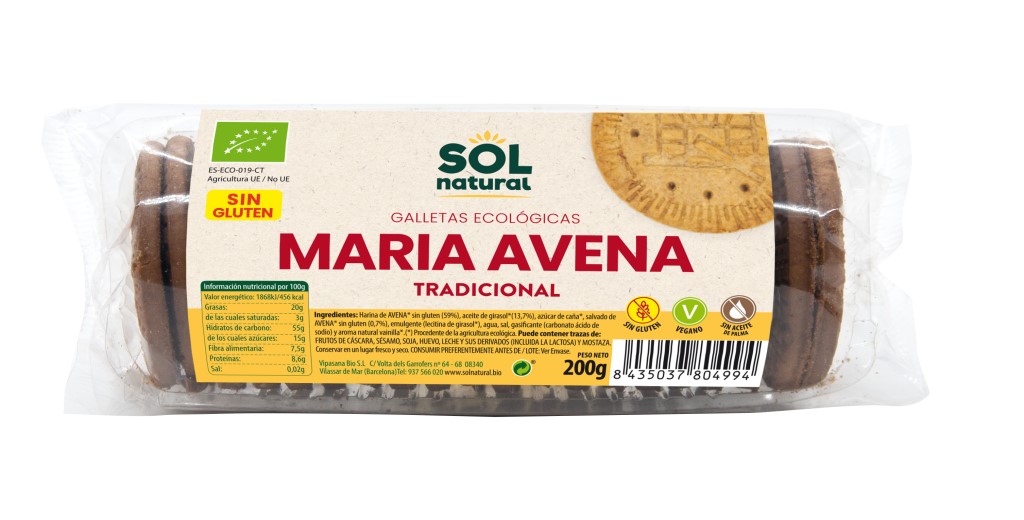 Galletas María de Avena Sin Gluten Bio   Sol Natural 200g