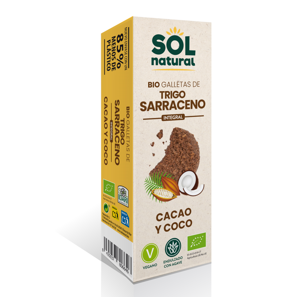 Galletas de Sarraceno Cacao Coco endulzadas con ágave Sol Natural 175g | ecológico