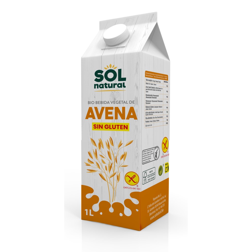 Bebida de Avena Sin Gluten Bio Sol Natural 1L   100% Vegetal y Ecológica