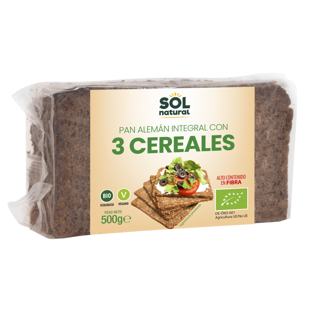 Pan alemán 3 cereales Sol Natural 500g | Ecológico