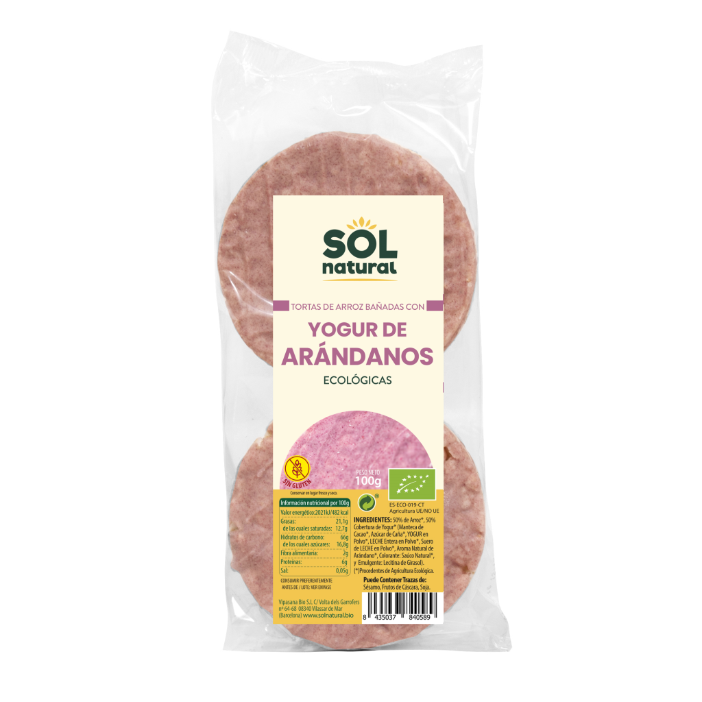 Tortas de arroz ecológicas con yogur y arándanos 100g Sol Natural