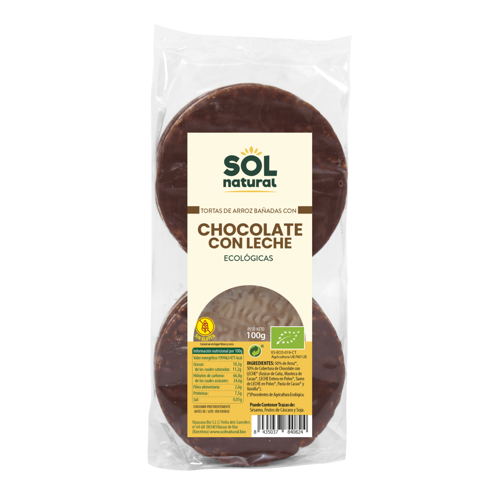 SOL NATURAL - TORTAS ARROZ CHOCO Y LECHE 100g BIO