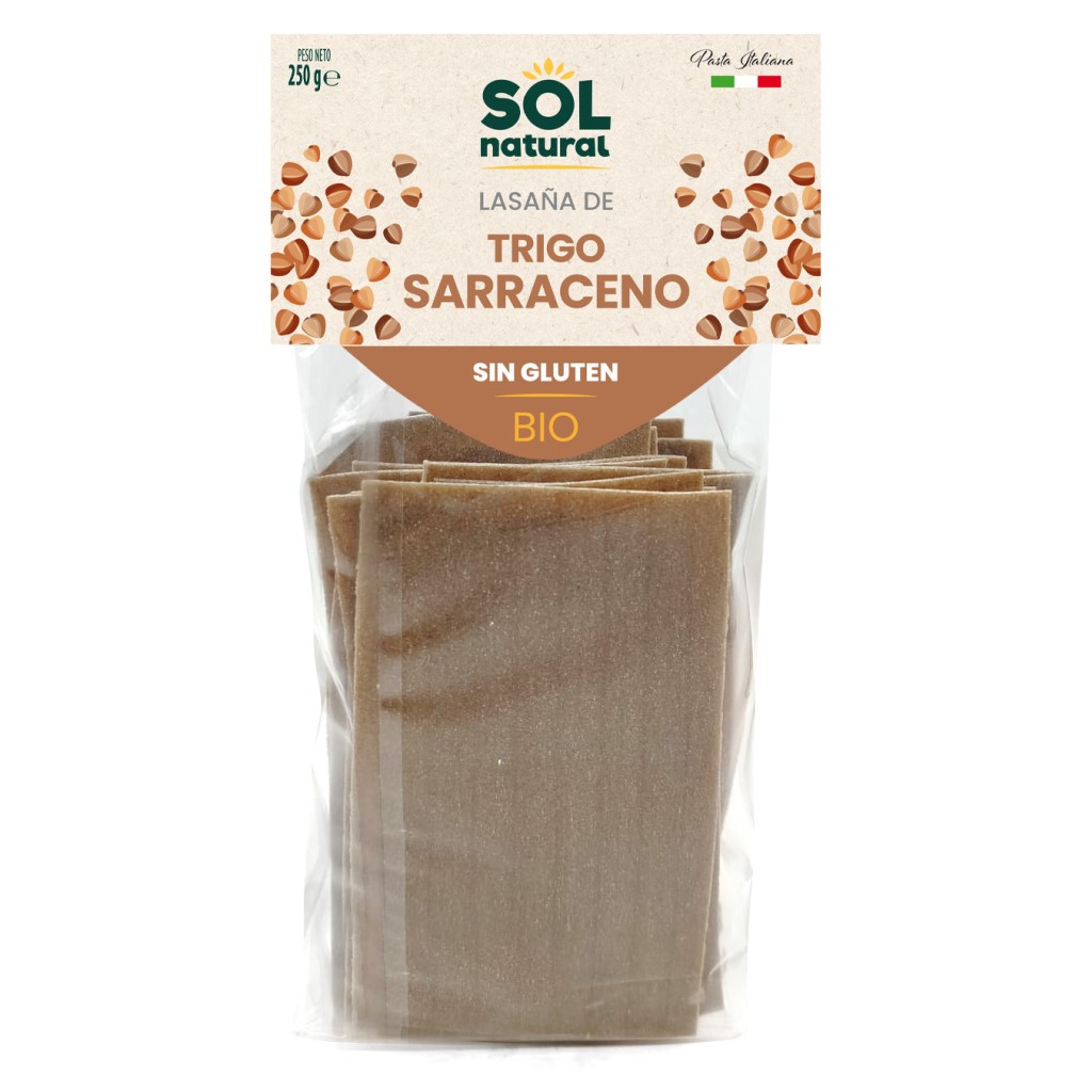 Lasaña de Trigo Sarraceno Sin Gluten Sol Natural 250g   Vegana y Ecológica